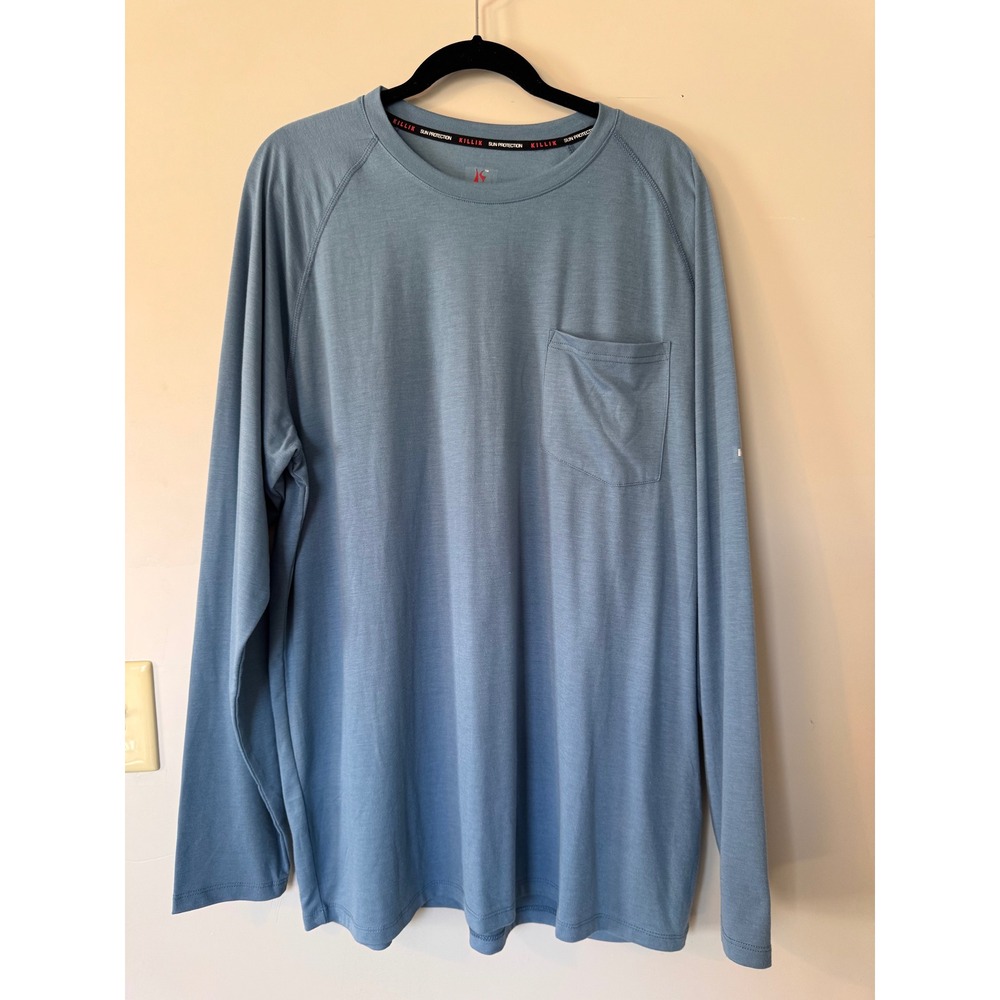 Killik Mens XXL Sun Protection Long Sleeve Shirt Blue Raglan Pocket Tee XXL/EEG